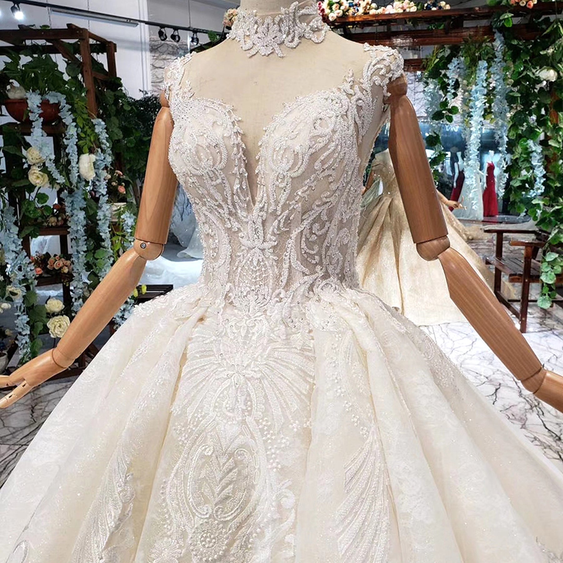 Modern Ball Gown Wedding Dresses Middle Sleeves V Neck Sequins Lace  Appliques Ruffles Beads Luxury Bridal Gowns Vestina De Novia - AliExpress